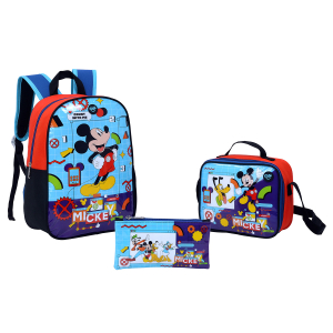 COMBO MOCHILA/MORRAL + LONCHERA + ESTUCHE MICKEY MOUSE TOOL